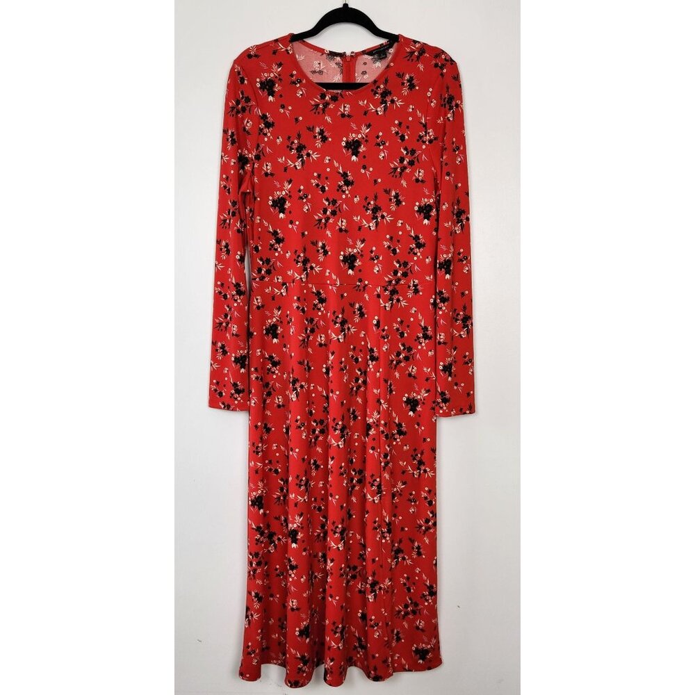 Banana Republic Red & Black Floral Long Sleeve Knit Maxi Dress, L, Cottagecore - Picture 1 of 9